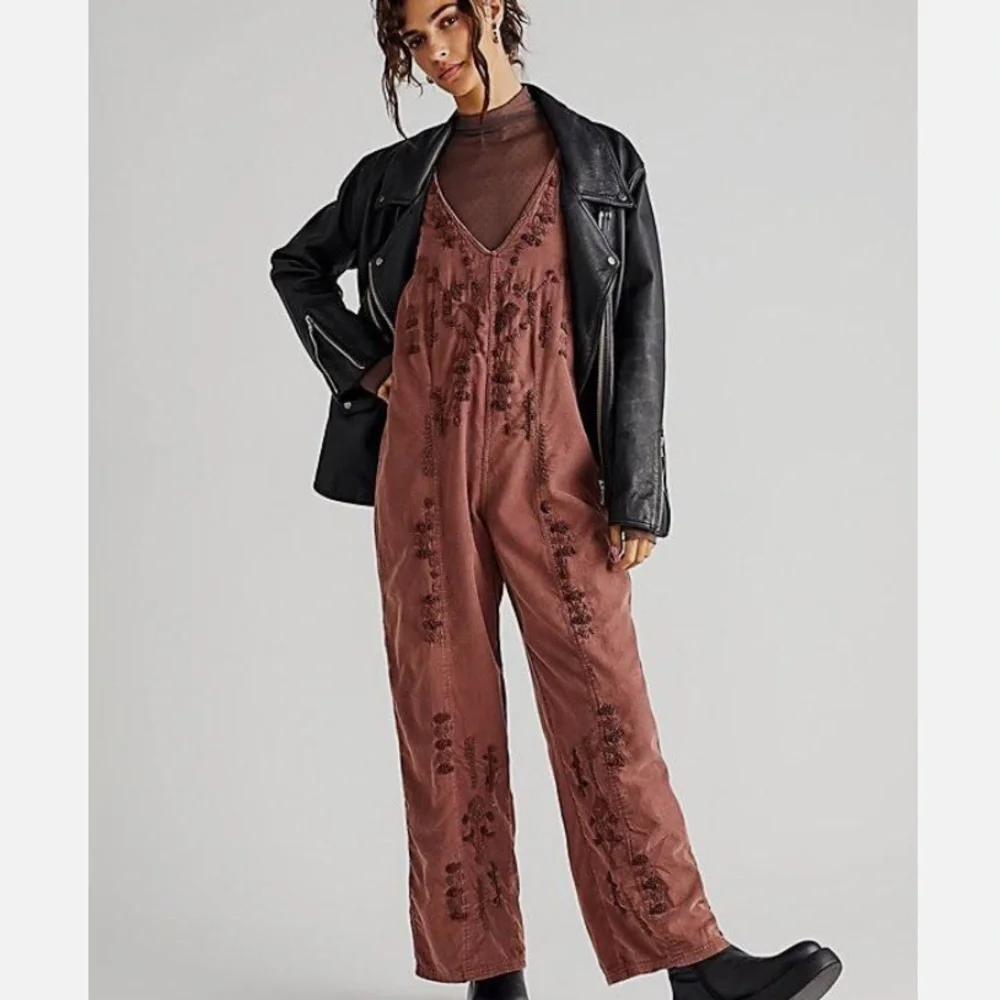 Free People Where I'm Going Embroidered Corduroy One-Piece - Picture 3 of 5